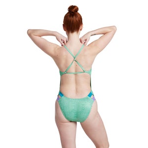 Women's Printed Twist Back One Piece Green