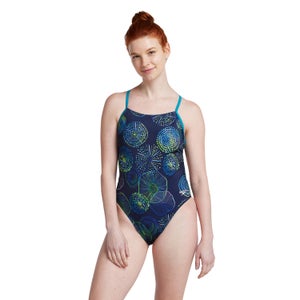 Monopièce à motif imprimé dos en T pour femmes, bleu marine