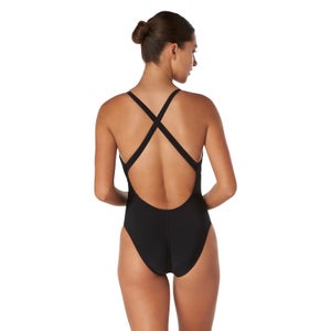 Women's Solid Relay Back with Shelf Bra One Piece Black