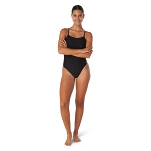 Women's Solid Relay Back with Shelf Bra One Piece Black