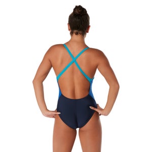 Women's Colorblock Relay Back with Shelf Bra One Piece Navy