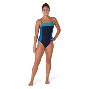 Women's Colorblock Relay Back with Shelf Bra One Piece Navy