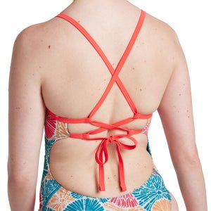 Monopièce à motif imprimé double dentelle au dos pour femmes, rose