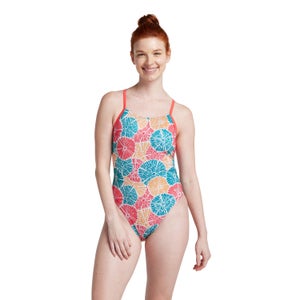 Women's Printed Double Lace Back One Piece Pink - 34