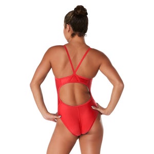 Women's Solid Flyback One Piece Red
