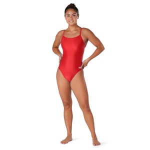 Women's Solid Flyback One Piece Red