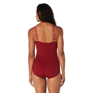 Women's Printed ur Square Neck Adjustable Strap One Piece Swimsuit Red