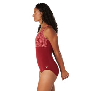 Women's Printed ur Square Neck Adjustable Strap One Piece Swimsuit Red