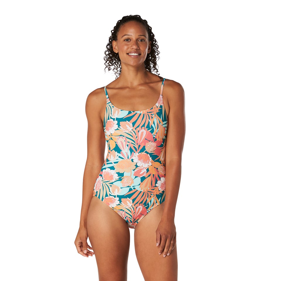 Women's Printed Double Cross Back One Piece Blue