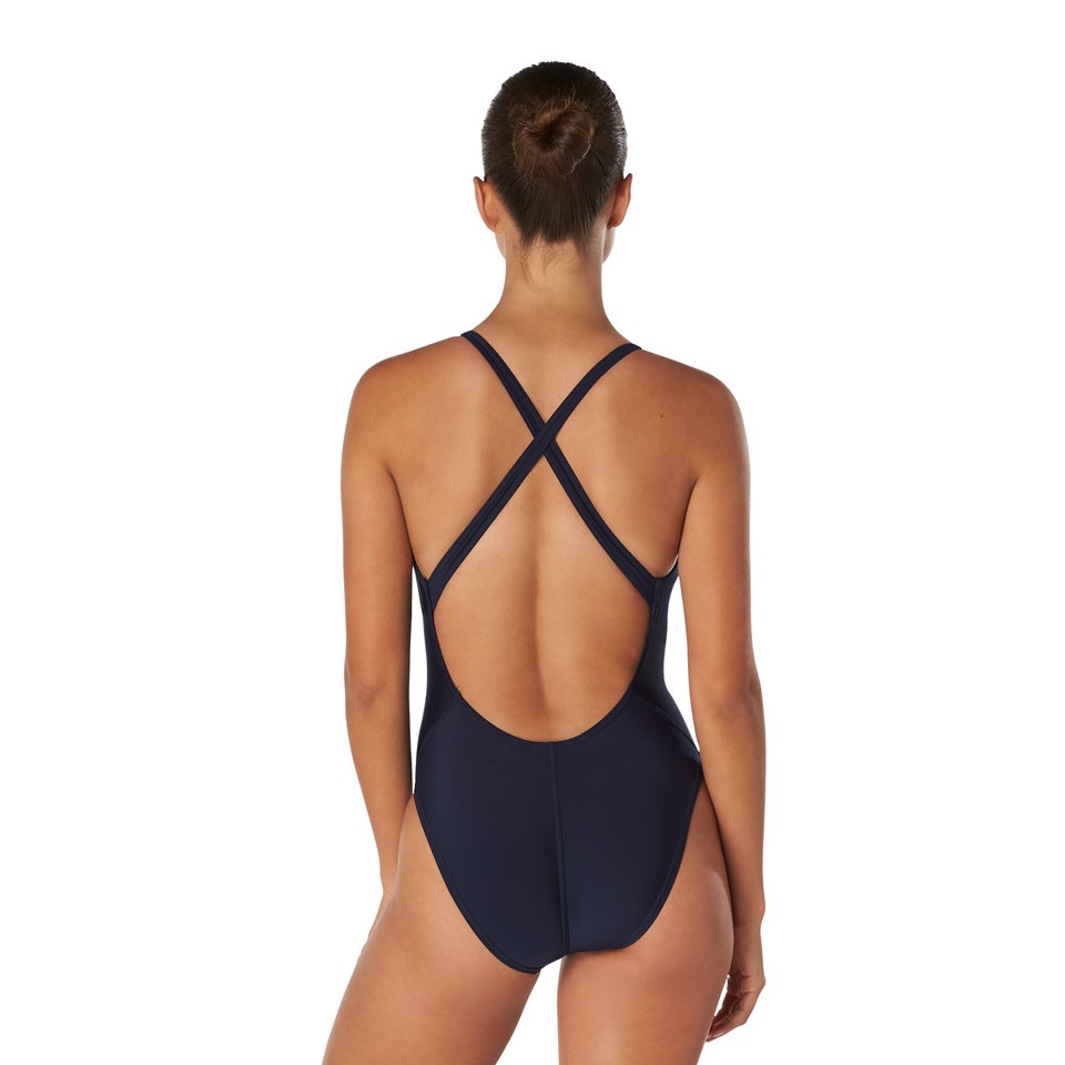 Women's Solid Relay Back with Shelf Bra One Piece Navy