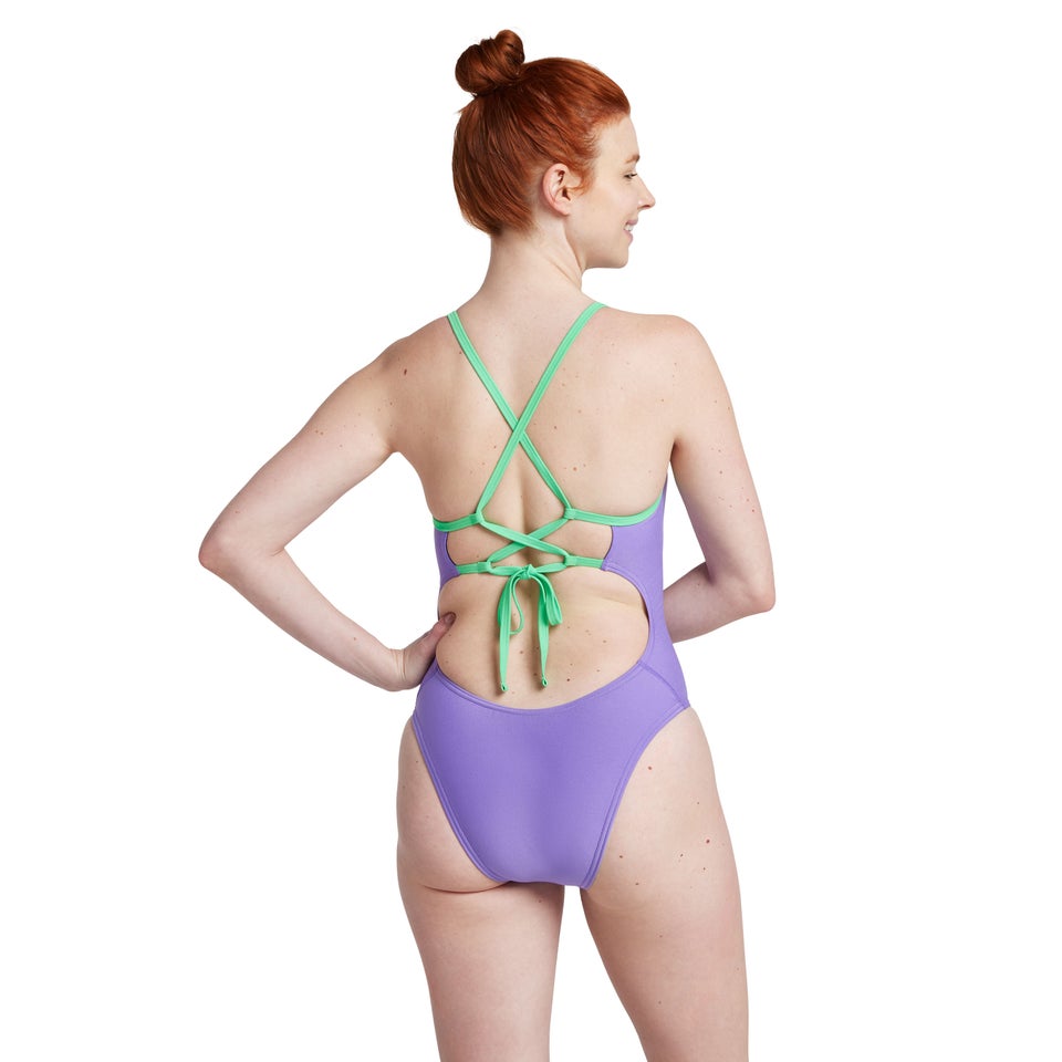 Women's Solid Double Lace Back One Piece Purple