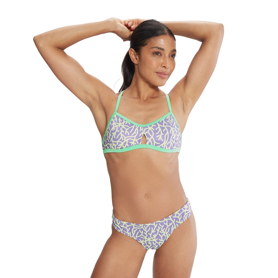 Haut à motif imprimé à nouer au dos pour femmes, violet/vert