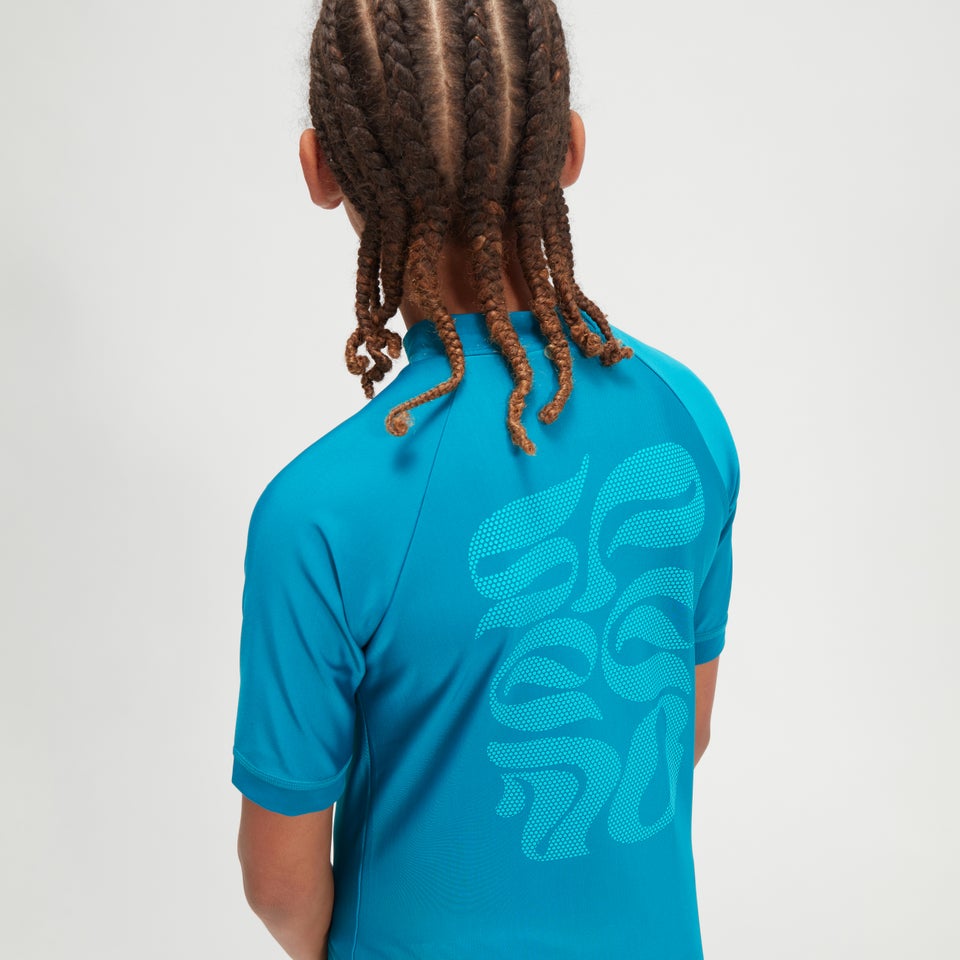 Bedrucktes kurzärmeliges Rash-Top für Jungen Türkis/Blau