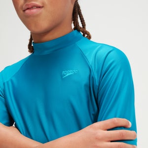 Bedrucktes kurzärmeliges Rash-Top für Jungen Türkis/Blau - 11-12
