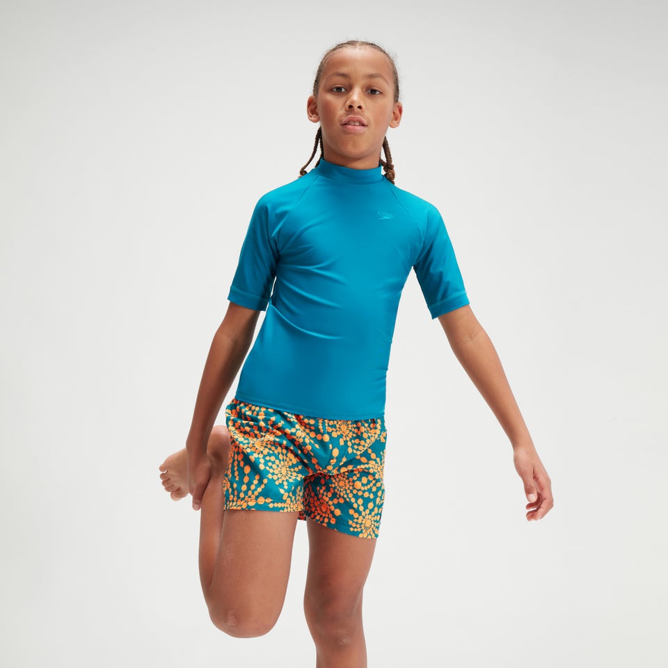 Bedrucktes kurzärmeliges Rash-Top für Jungen Türkis/Blau