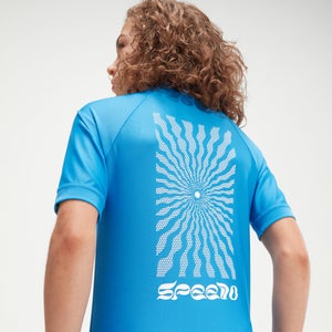 Bedrucktes kurzärmeliges Rash-Top für Jungen Blau/Weiß