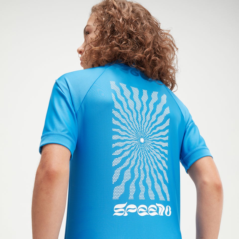 Bedrucktes kurzärmeliges Rash-Top für Jungen Blau/Weiß