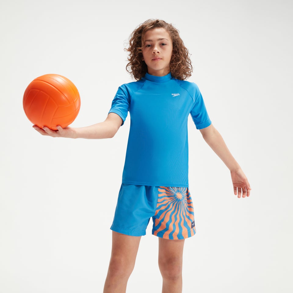 Bedrucktes kurzärmeliges Rash-Top für Jungen Blau/Weiß