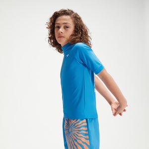 Bedrucktes kurzärmeliges Rash-Top für Jungen Blau/Weiß