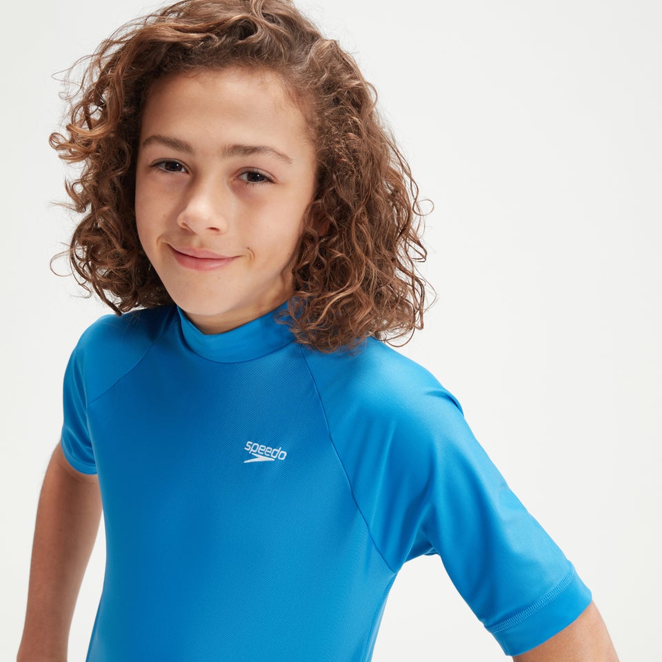 Bedrucktes kurzärmeliges Rash-Top für Jungen Blau/Weiß