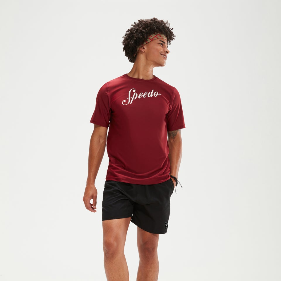 Bedrucktes, kurzärmeliges Schwimmtop für Herren Weinrot