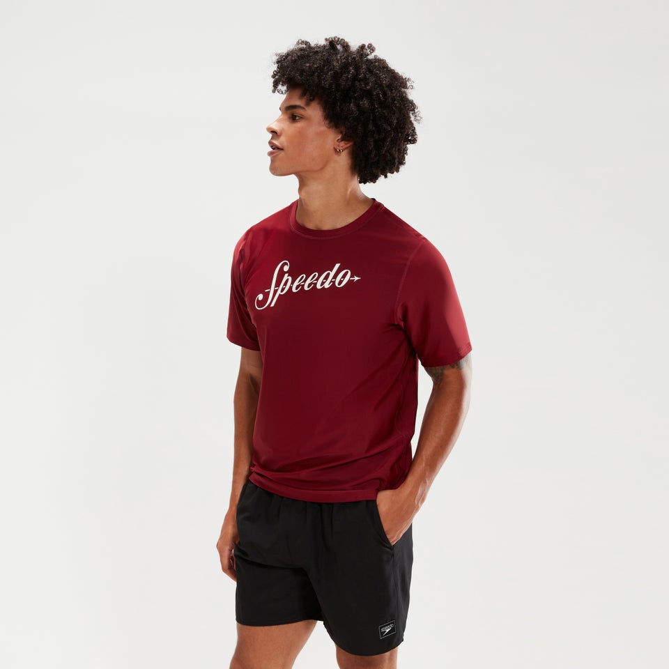 Bedrucktes, kurzärmeliges Schwimmtop für Herren Weinrot