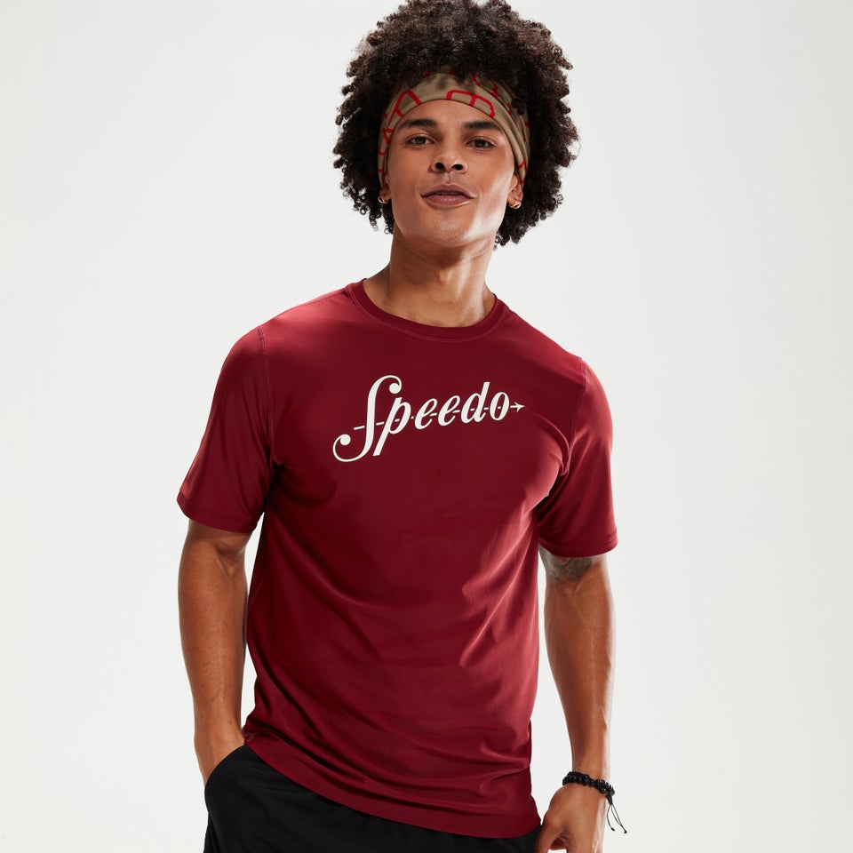 Bedrucktes, kurzärmeliges Schwimmtop für Herren Weinrot