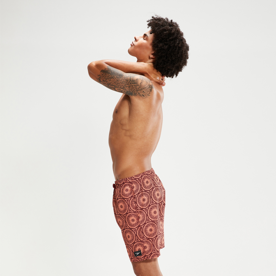 Bedruckte Leisure 45 cm Schwimmshorts für Herren Orange/Weinrot