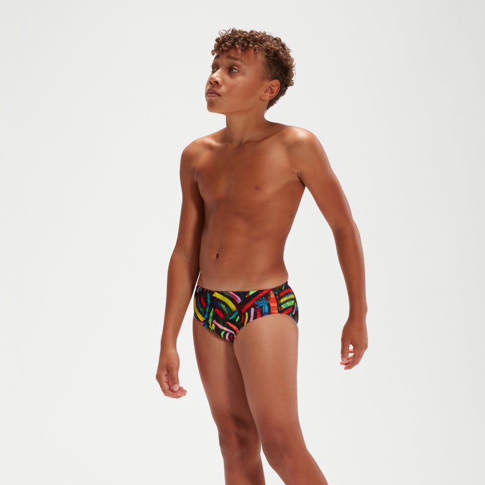 6,5 cm Pinselstrich-Badehose für Jungen Schwarz/Gelb