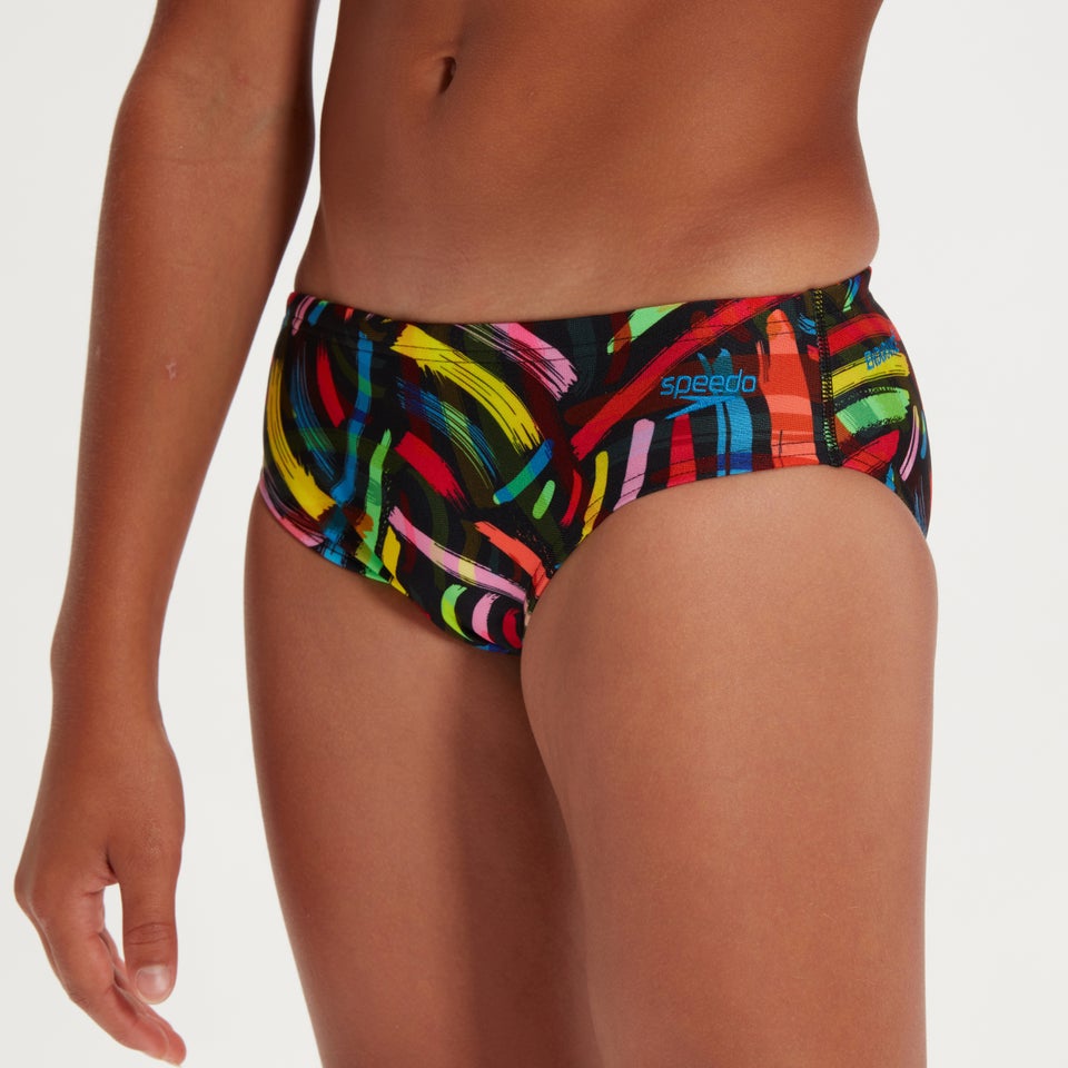 6,5 cm Pinselstrich-Badehose für Jungen Schwarz/Gelb