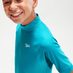 Boys' Printed Short Sleeve Rash Top Aqua