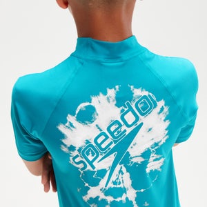 Boys' Printed Short Sleeve Rash Top Aqua