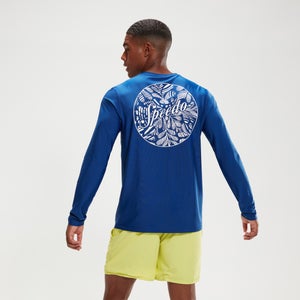 Men's Printed Long Sleeve Swim Top Blue/White
