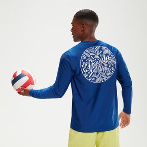 Men's Printed Long Sleeve Swim Top Blue/White