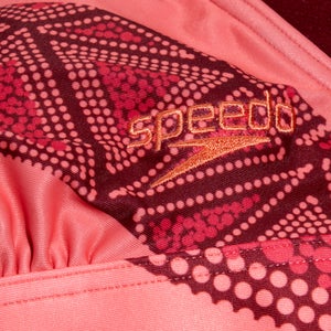 Bedruckter Triangel-Bikini mit Bändern für Damen Weinrot/Koralle