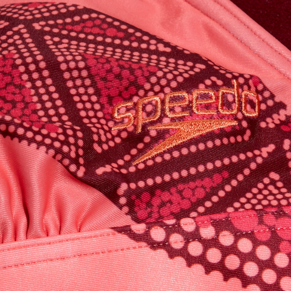 Bedruckter Triangel-Bikini mit Bändern für Damen Weinrot/Koralle