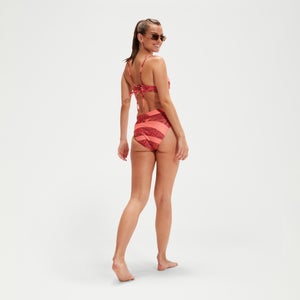 Bedruckter Triangel-Bikini mit Bändern für Damen Weinrot/Koralle