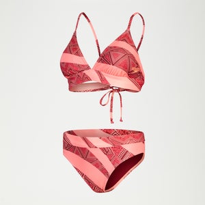 Bedruckter Triangel-Bikini mit Bändern für Damen Weinrot/Koralle