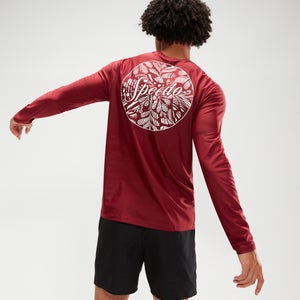 Bedrucktes, langärmeliges Schwimmtop für Herren Weinrot