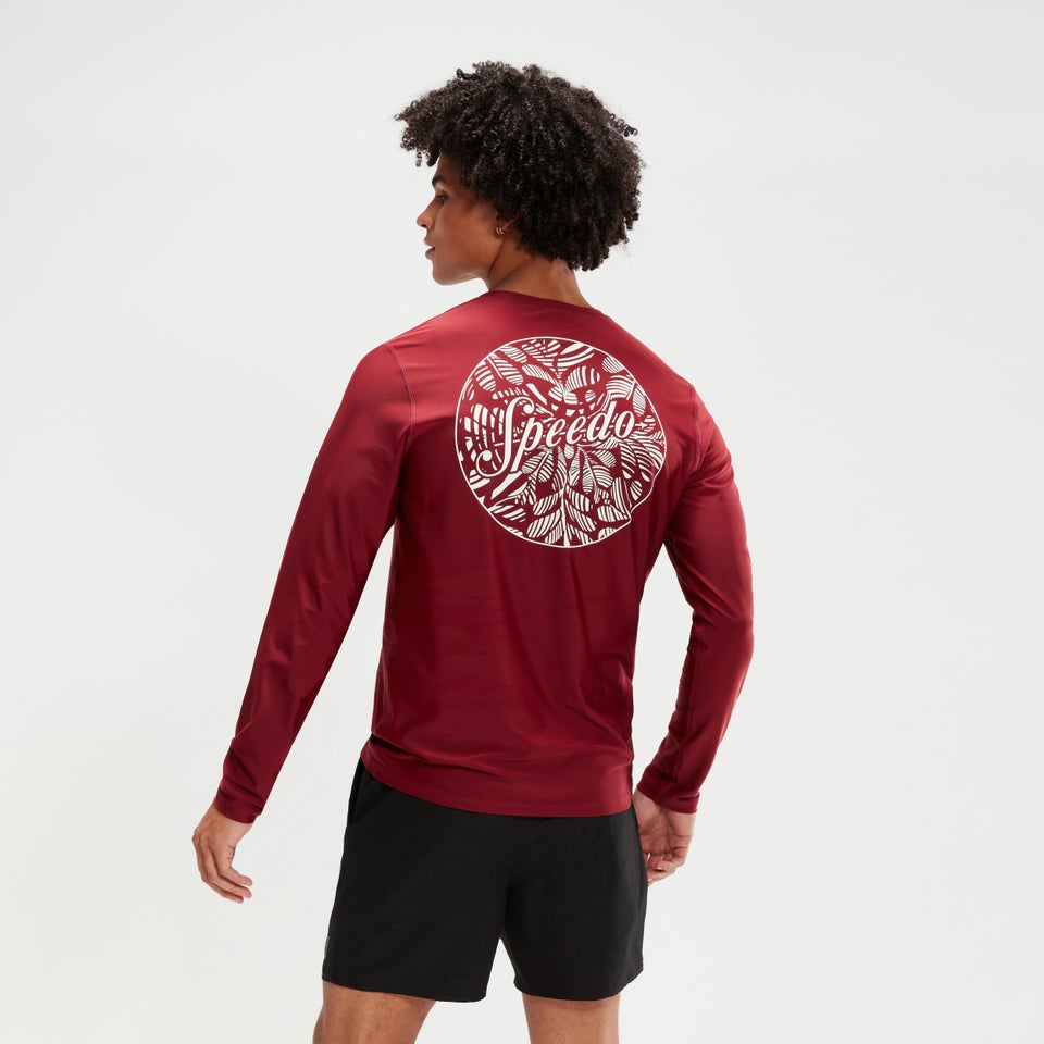 Bedrucktes, langärmeliges Schwimmtop für Herren Weinrot