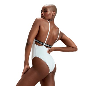 Monopièce élastique à logo couleur unie Flu3nte pour femmes, blanc