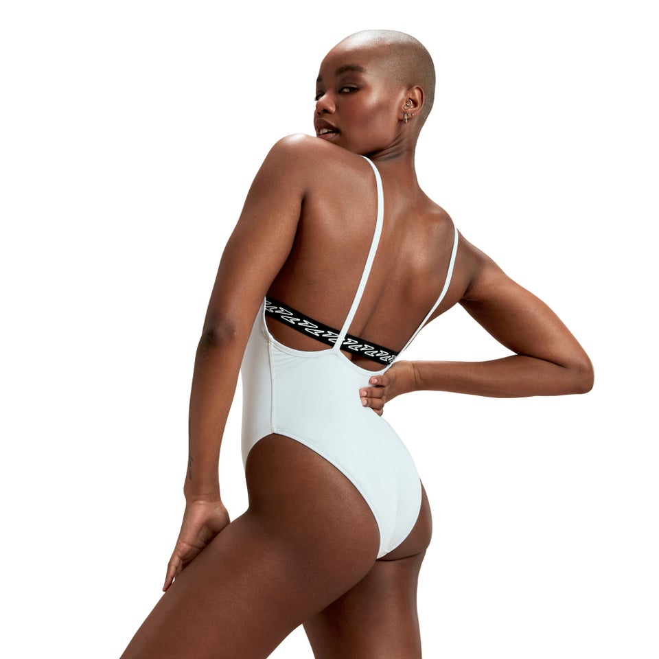 Monopièce élastique à logo couleur unie Flu3nte pour femmes, blanc