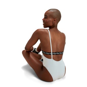 Monopièce élastique à logo couleur unie Flu3nte pour femmes, blanc