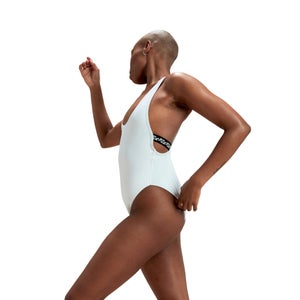 Monopièce élastique à logo couleur unie Flu3nte pour femmes, blanc