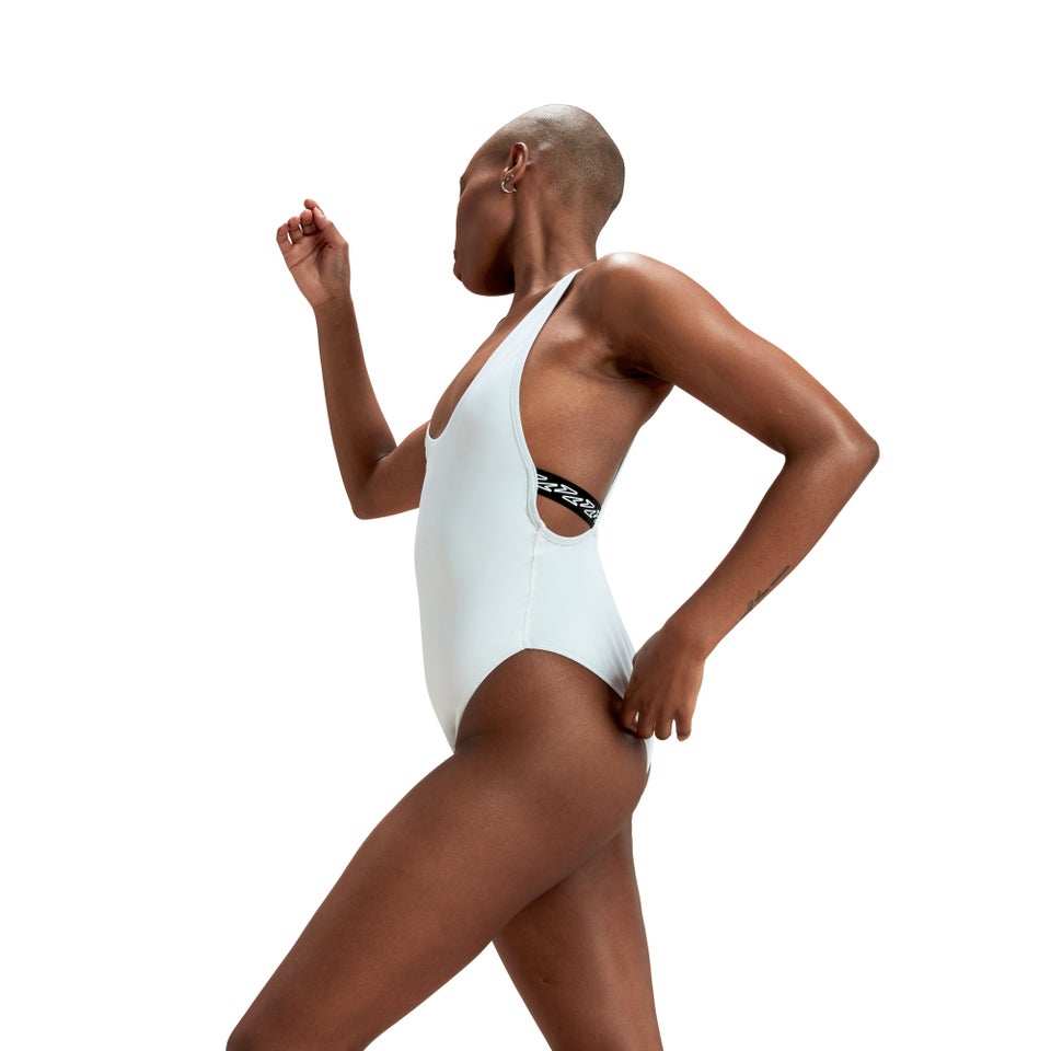 Monopièce élastique à logo couleur unie Flu3nte pour femmes, blanc