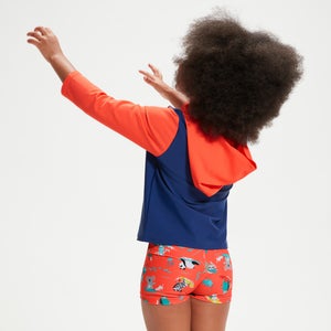 Schwimmlern-Essential Unisex Rash-Top mit Kapuze für Kleinkinder Blau/Koralle