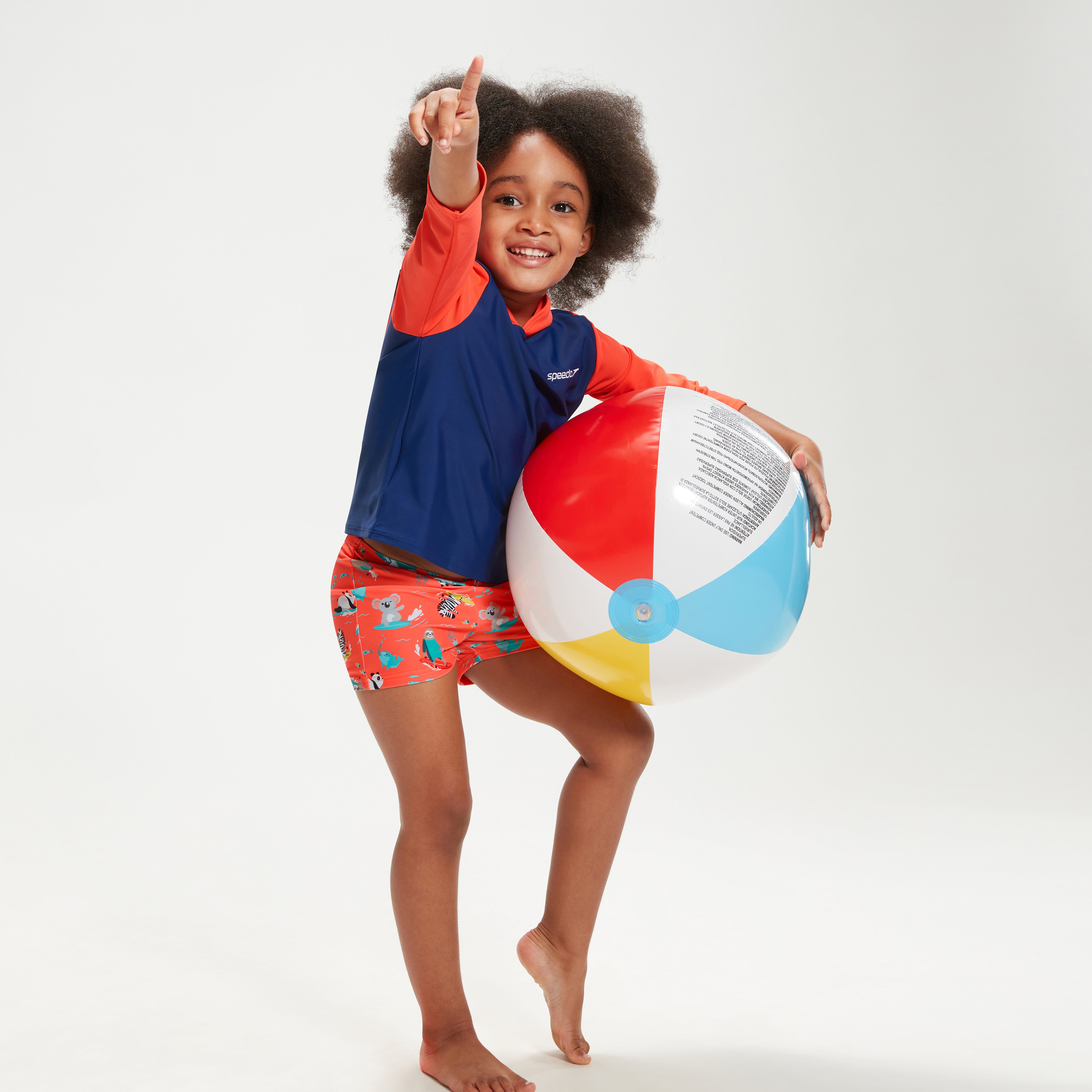 Infant Unisex Learn To Swim Essential Hooded Rash Top Blue/Coral