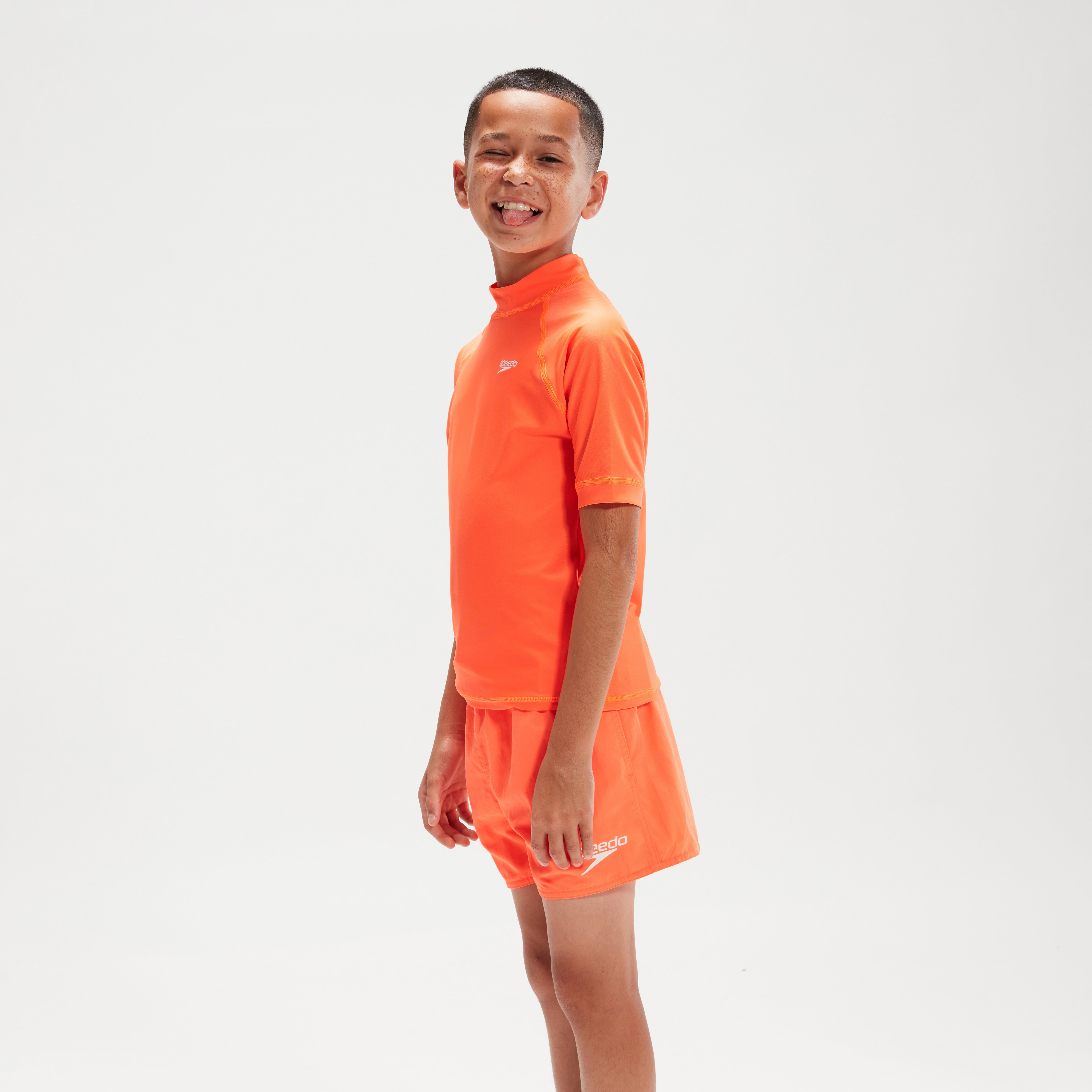Boys' Printed Short Sleeve Rash Top Orange | Speedo UK