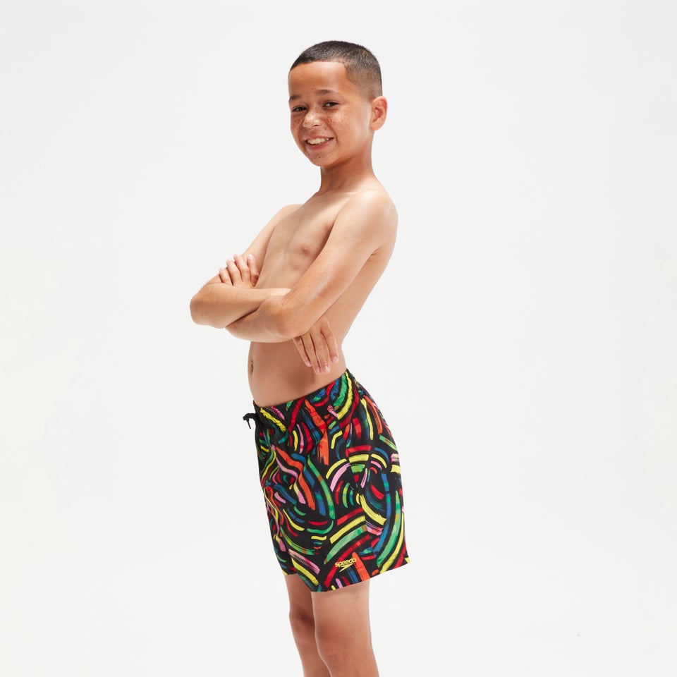 Boys' 13" Swim Shorts Black/Orange
