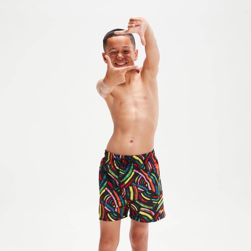 Boys' 13" Swim Shorts Black/Orange